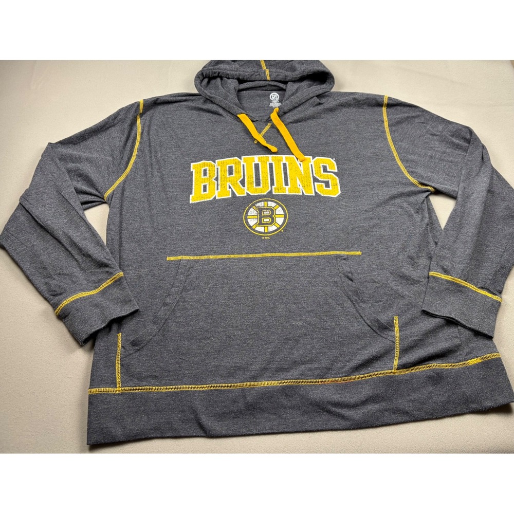 Boston Bruins NHL Hoodie Mens 2XL Gray Yellow Contrast Stitch Knights Apparel